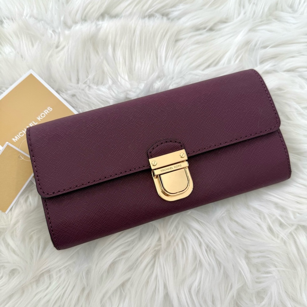 NWT! Michael Kors Plum Wallet with Gold Clasp